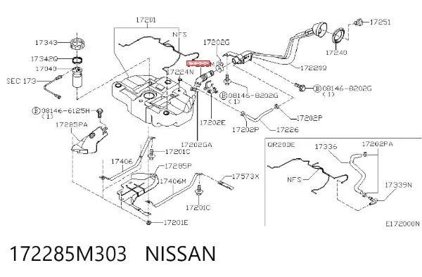 Шланг заливної горловини, паливного бака 172285M303 Nissan/Infiniti