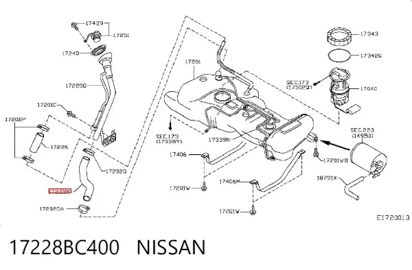 Нижня гнучка вставка паливозаливної горловини 17228BC400 Nissan/Infiniti