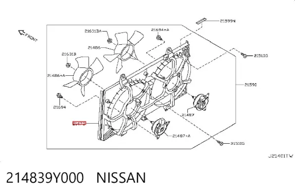 Дифузор (кожух) радіатора охолодження Nissan Teana J31