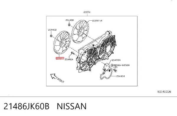 Вентилятор/крильчатка радіатора кондиціонера, правий 21486JK60B Nissan/Infiniti