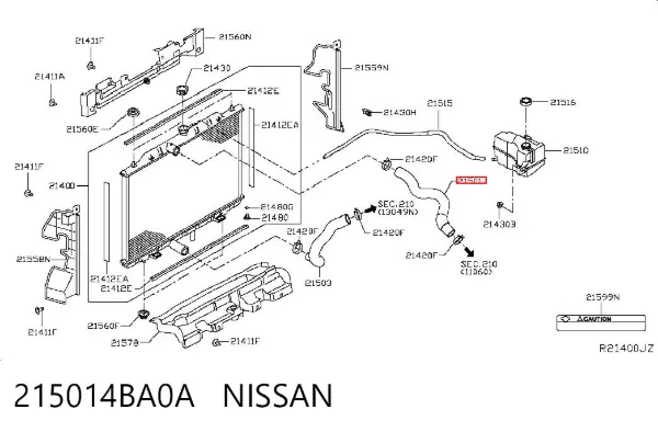 Шланг/патрубок радіатора охолодження, верхній 215014BA0A Nissan/Infiniti