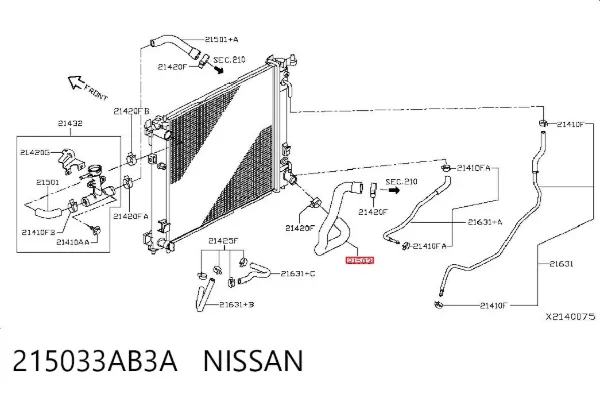 Шланг/патрубок радіатора охолодження, нижній 215033AB3A Nissan/Infiniti
