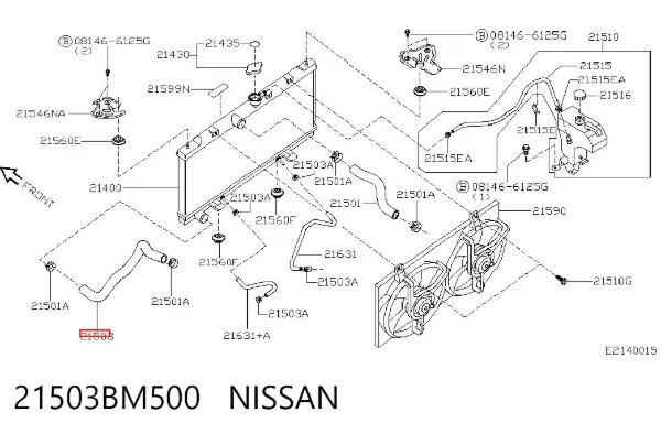 Шланг/патрубок радіатора охолодження, нижній 21503BM500 Nissan/Infiniti