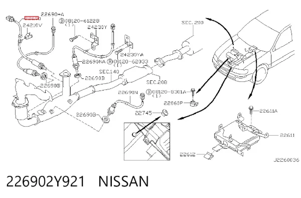 Лямбда-зонд, датчик кисню до каталізатора, правий 226902Y921 Nissan/Infiniti