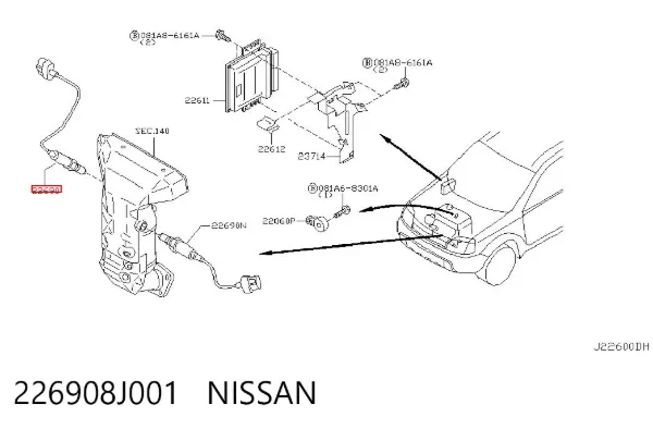 Лямбдазонд, датчик кисню до каталізатора 226908J001 Nissan/Infiniti