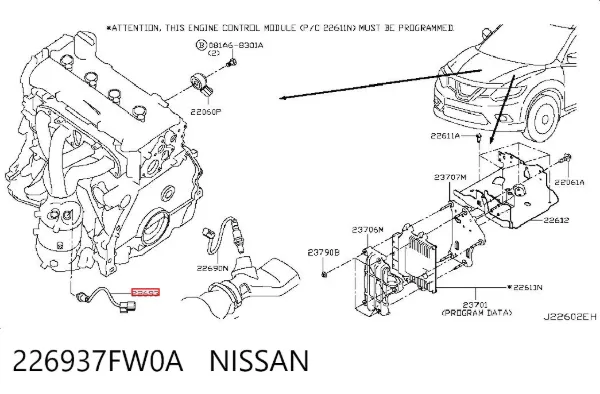 Лямбдазонд, датчик кисню до каталізатора 226937FW0A Nissan/Infiniti
