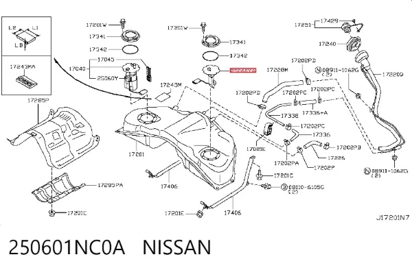 Датчик рівня палива в баку, лівий 250601NC0A Nissan/Infiniti