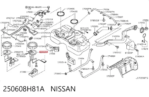 Датчик рівня палива в баку, лівий 250608H81A Nissan/Infiniti
