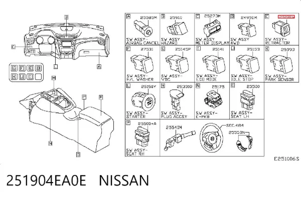 Кнопка коректора фар 251904EA0E Nissan/Infiniti