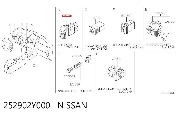 Кнопка аварійки 252902Y000 Nissan/Infiniti