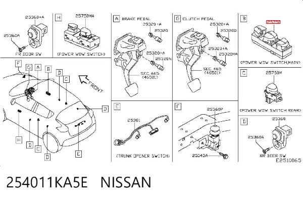 Кнопковий блок керування склопідіймачами передній лівий 254011KA5E Nissan/Infiniti