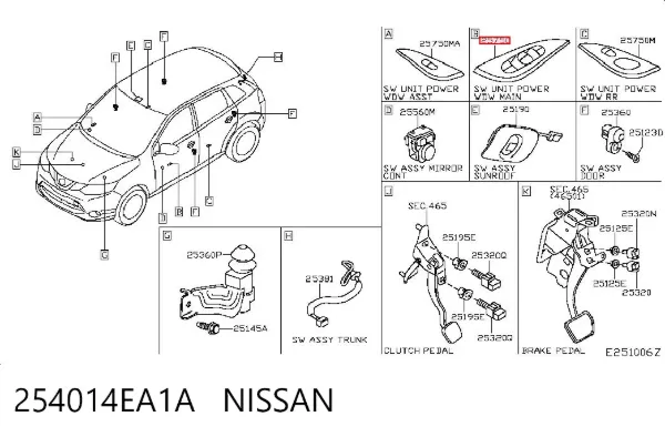 Кнопковий блок керування склопідіймачами передній лівий 254014EA1A Nissan/Infiniti