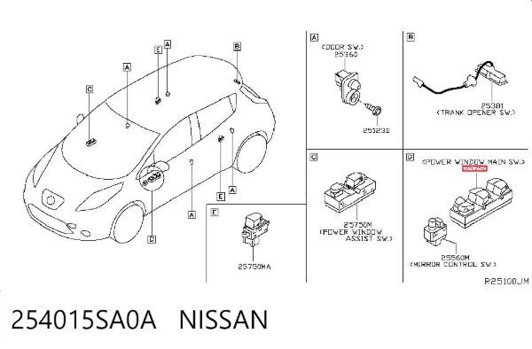 Кнопковий блок керування склопідіймачами передній лівий 254015SA0A Nissan/Infiniti
