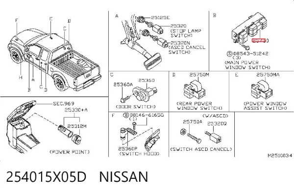 Кнопковий блок керування склопідіймачами передній лівий 254015X05D Nissan/Infiniti