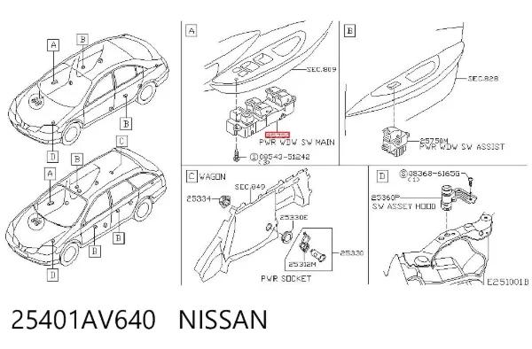 Кнопковий блок керування склопідіймачами передній лівий 25401AV640 Nissan/Infiniti