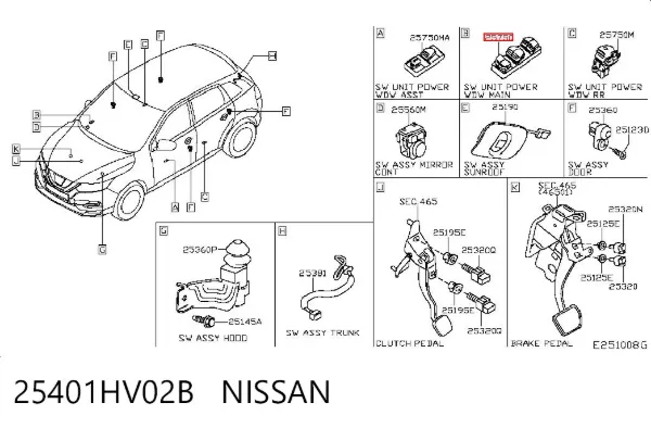 Кнопковий блок керування склопідіймачами передній лівий 25401HV02B Nissan/Infiniti