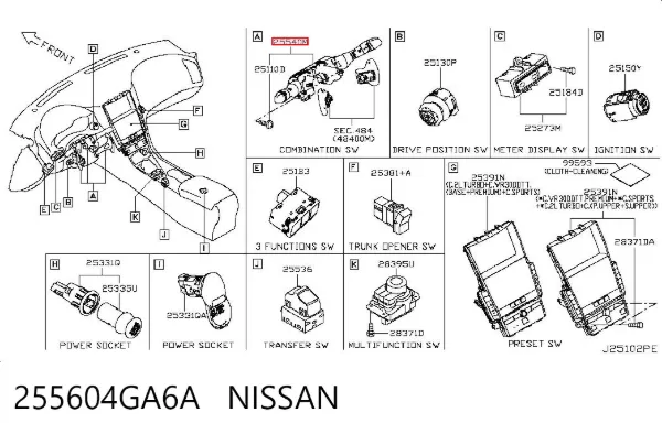 Підрульовий перемикач 255604GA6A Nissan/Infiniti