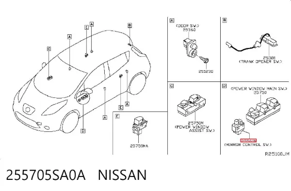 Блок керування дзеркалами заднього виду 255705SA0A Nissan/Infiniti