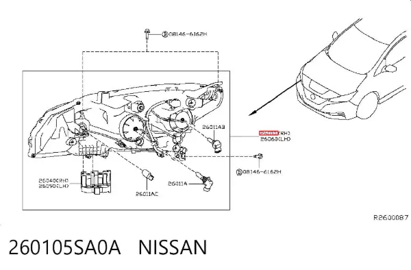 Фара права 260105SA0A Nissan/Infiniti