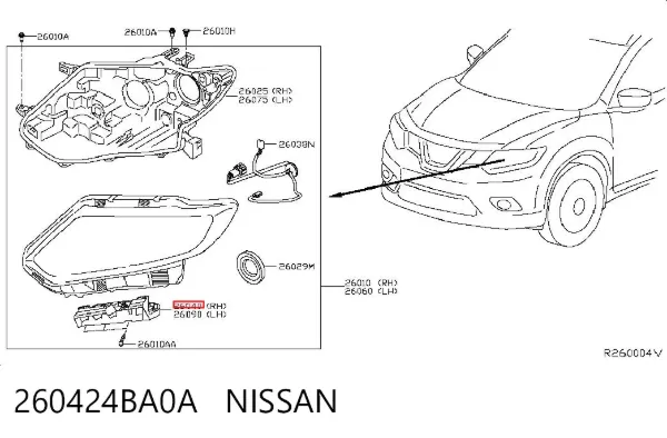 Кронштейн-адаптер кріплення фари передньої, правої 260424BA0A Nissan/Infiniti