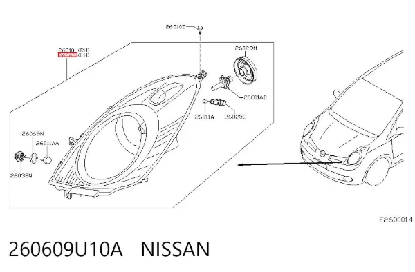 Фара ліва 260609U10A Nissan/Infiniti