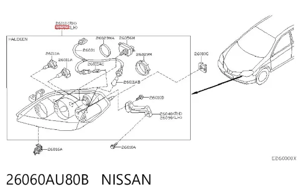 Фара ліва 26060AU80B Nissan/Infiniti