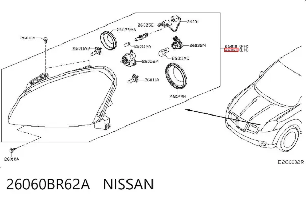 Фара ліва 26060BR62A Nissan/Infiniti