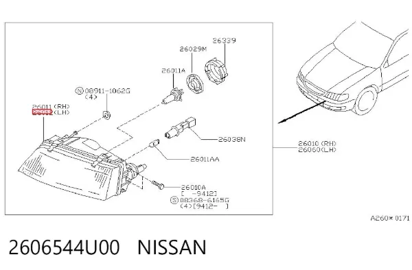 Фара ліва 2606544U00 Nissan/Infiniti