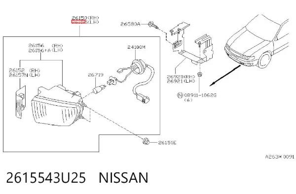 Фара протитуманна, ліва Nissan Maxima A32