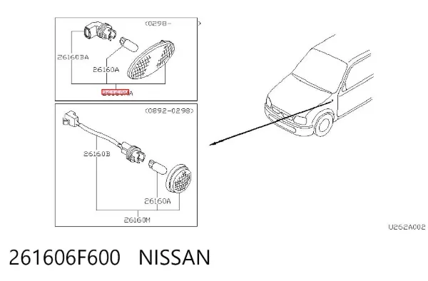 Повторювач повороту на крилі 261606F600 Nissan/Infiniti