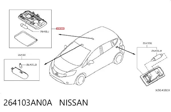 Плафон освітлення салона/кабіни, задній 264103AN0A Nissan/Infiniti