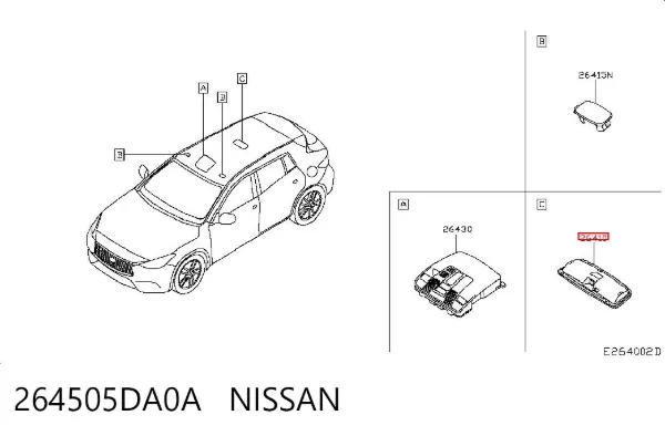 Плафон освітлення салона/кабіни, задній 264505DA0A Nissan/Infiniti