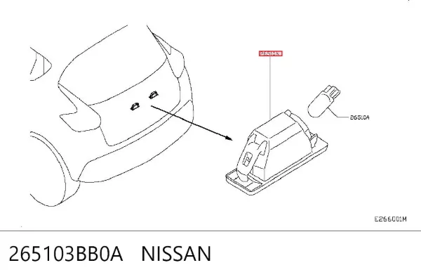 Ліхтар підсвічування заднього номерного знака 265103BB0A Nissan/Infiniti