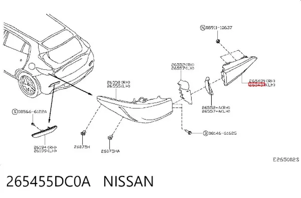 Ліхтар задній лівий, внутрішній 265455DC0A Nissan/Infiniti