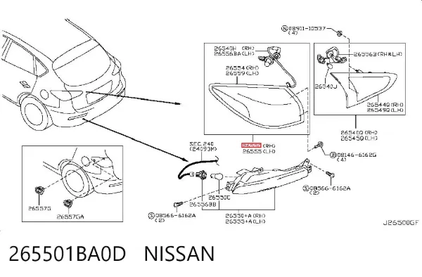 Ліхтар задній правий, зовнішній 265501BA0D Nissan/Infiniti