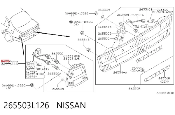 Задня права фара 265503L126 Nissan/Infiniti