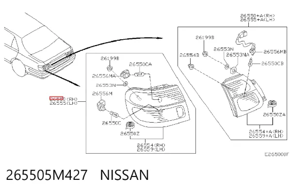 Ліхтар задній правий, зовнішній 265505M427 Nissan/Infiniti