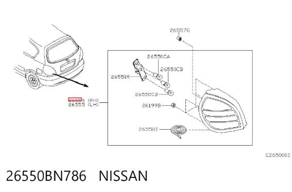 Задня права фара 26550BN786 Nissan/Infiniti