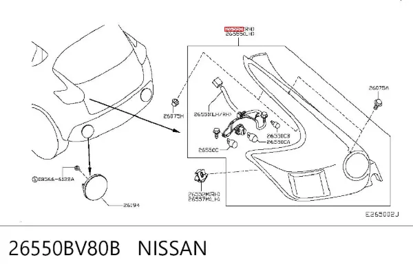 Задня права фара 26550BV80B Nissan/Infiniti