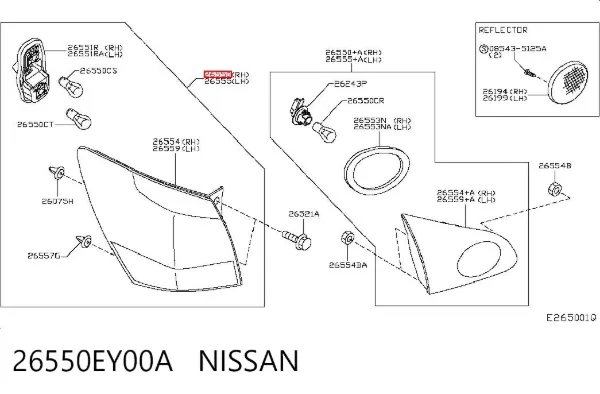 Ліхтар задній правий, зовнішній 26550EY00A Nissan/Infiniti