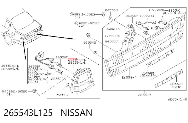 Задня права фара 265543L125 Nissan/Infiniti