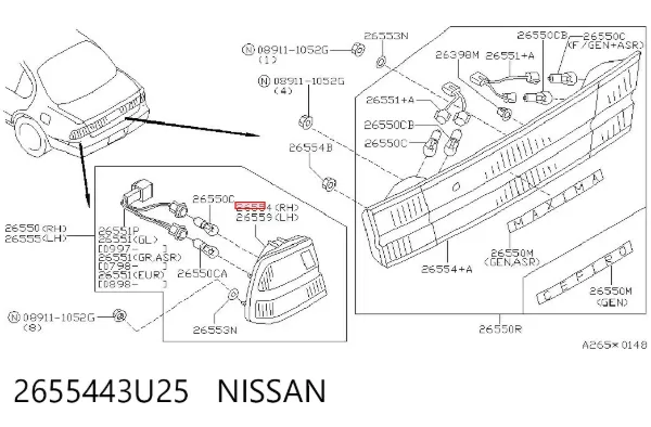 Задня права фара 2655443U25 Nissan/Infiniti