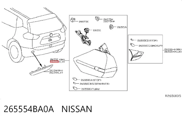 Ліхтар задній лівий, зовнішній 265554BA0A Nissan/Infiniti