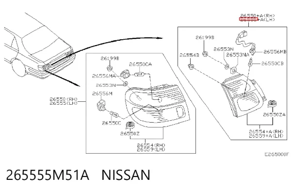 Ліхтар задній лівий, внутрішній 265555M51A Nissan/Infiniti