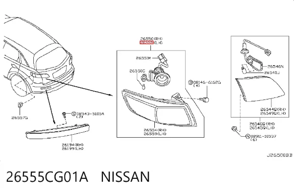 Ліхтар задній лівий, зовнішній 26555CG01A Nissan/Infiniti