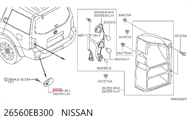 Катафот (відбивач) заднього бампера, правий 26560EB300 Nissan/Infiniti