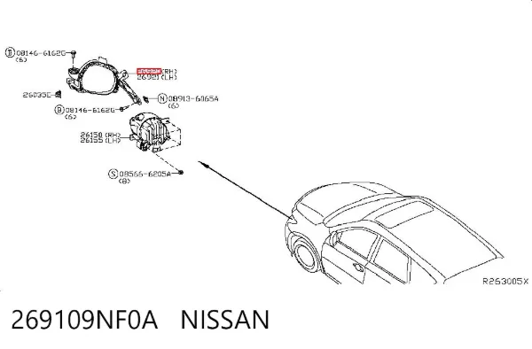 Кронштейн кріплення протитуманною фари, правої 269109NF0A Nissan/Infiniti