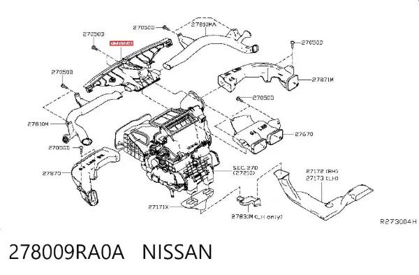 Решітка на "торпедо" обдуву лобового скла 278009RA0A Nissan/Infiniti