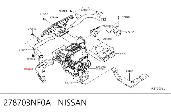 Повітропровід, розподільник повітря під "торпедо", лівий 278703NF0A Nissan/Infiniti