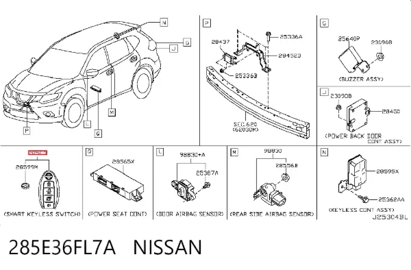 Ключ-заготівка 285E36FL7A Nissan/Infiniti